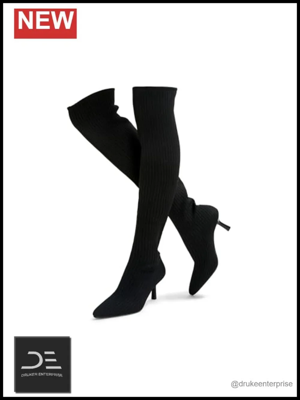 Over the Knee Stretch Knit Boots High Heel Pointed Toe